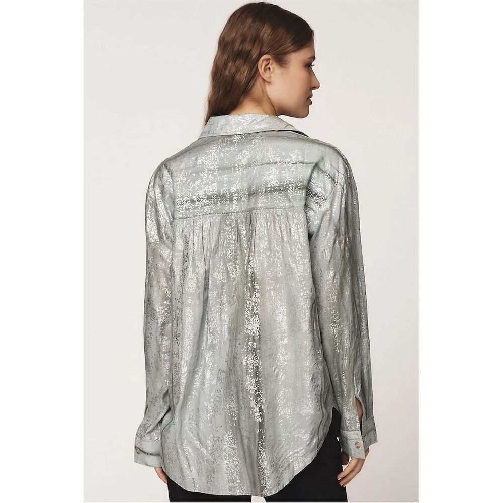NWT Anthropologie Pilcro Foil Shine Buttondown Shirt Oversized XXS - Picture 3 of 10